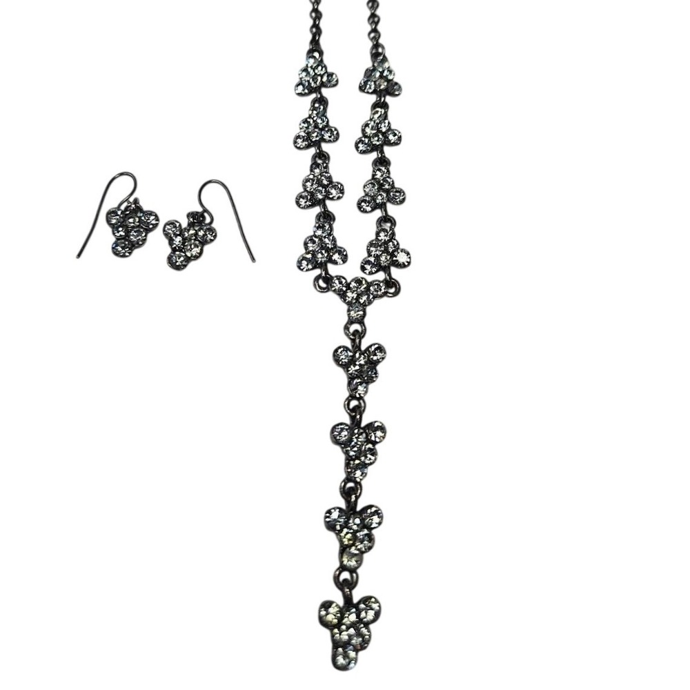 Bijoux Terner Gunmetal Rhinestone Y-Drop Necklace and Earrings Jewelry Set